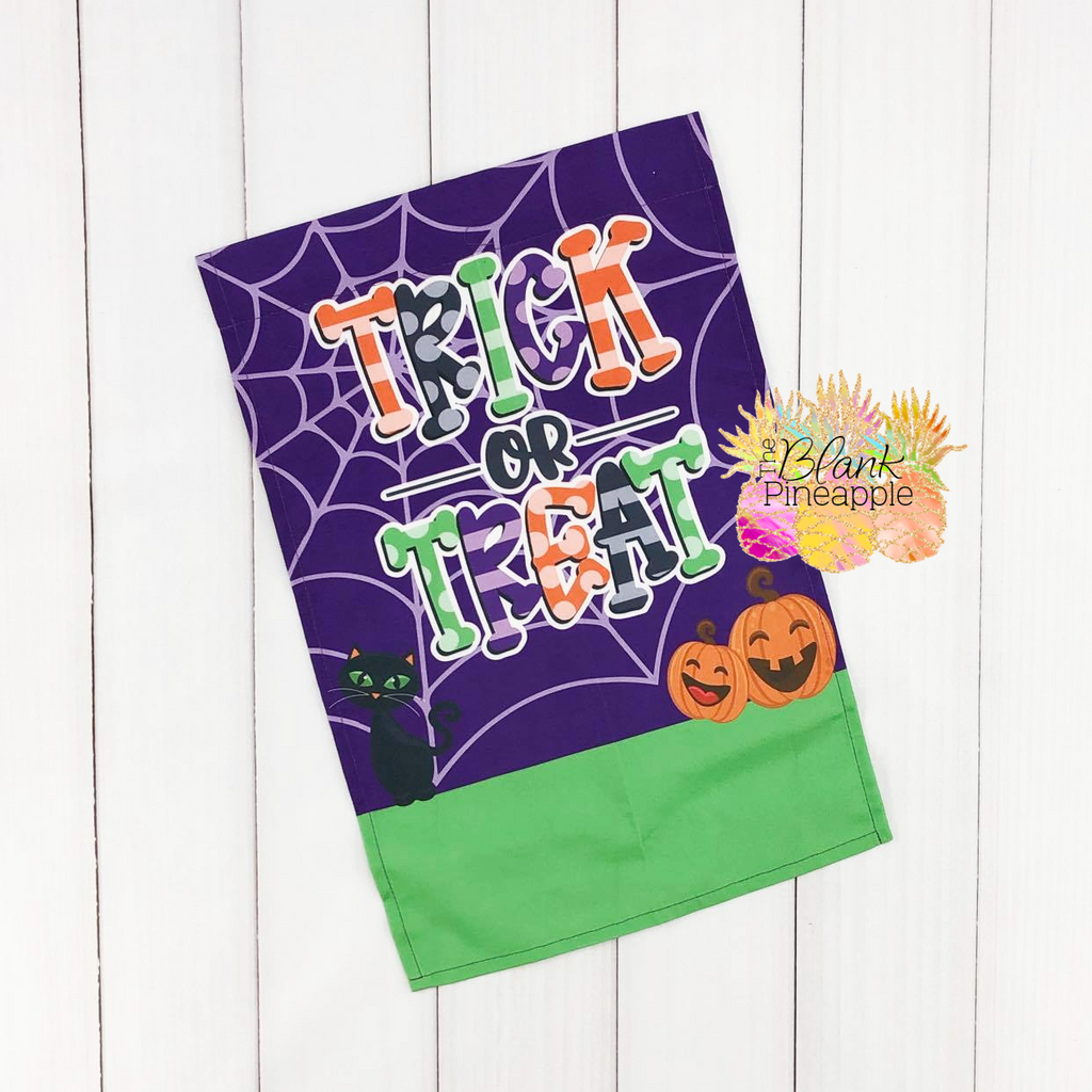 Halloween Garden Flag - "Trick or Treat"  12x18 Polyester - Add Your Own Monogram Garden Flag