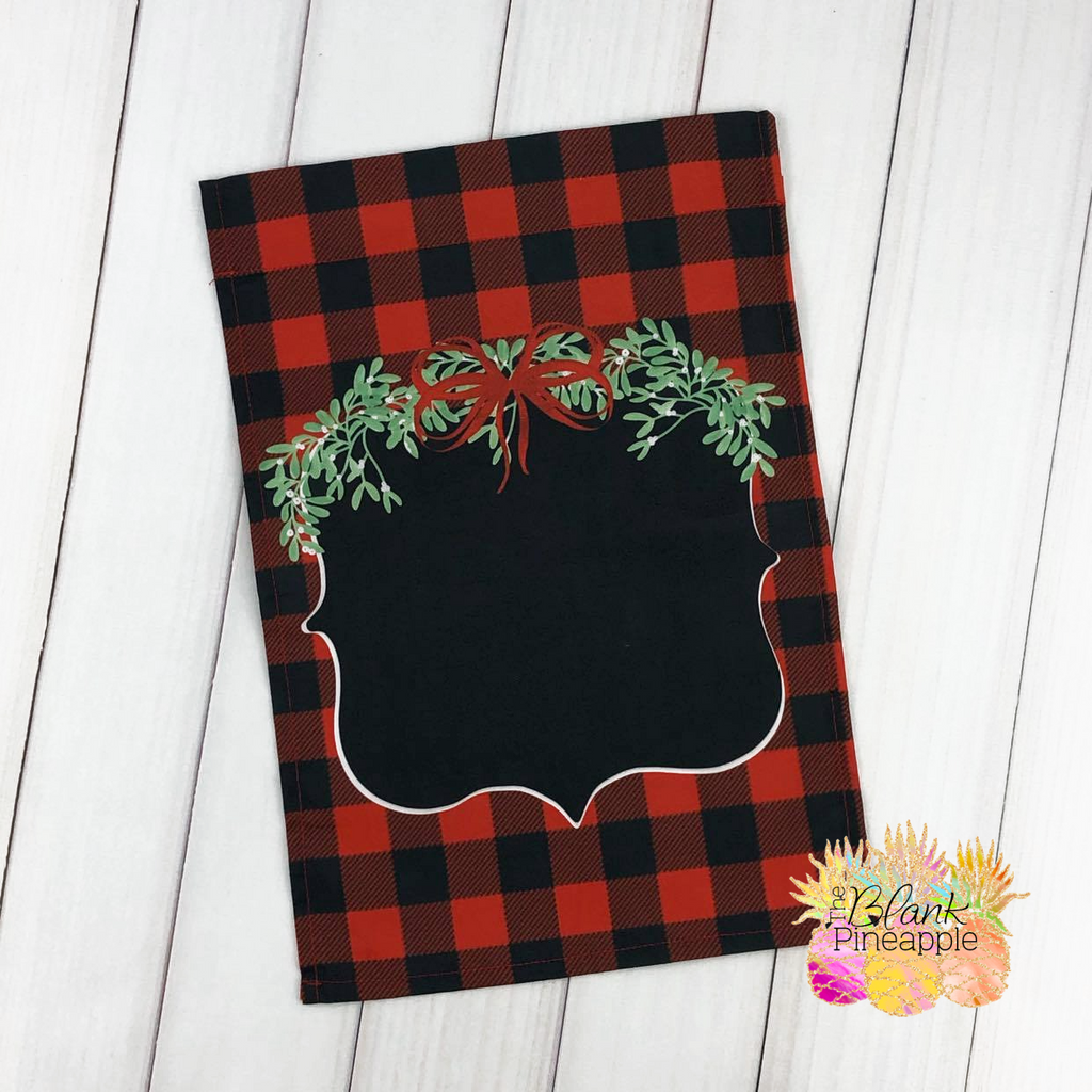 Garden Flag - Swag Greenery with Red Buffalo Plaid 12x18 Polyester - Add Your Own Monogram Garden Flag