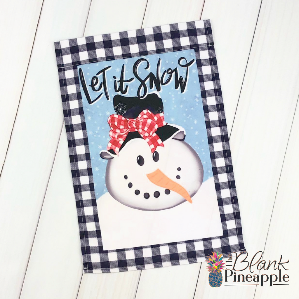 Christmas Garden Flag - "Let it Snow" Snowman 12x18 Polyester - Add Your Own Monogram Garden Flag