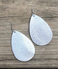 Faux Leather Earrings, Silver Teardrop Earrings Vegan Leather