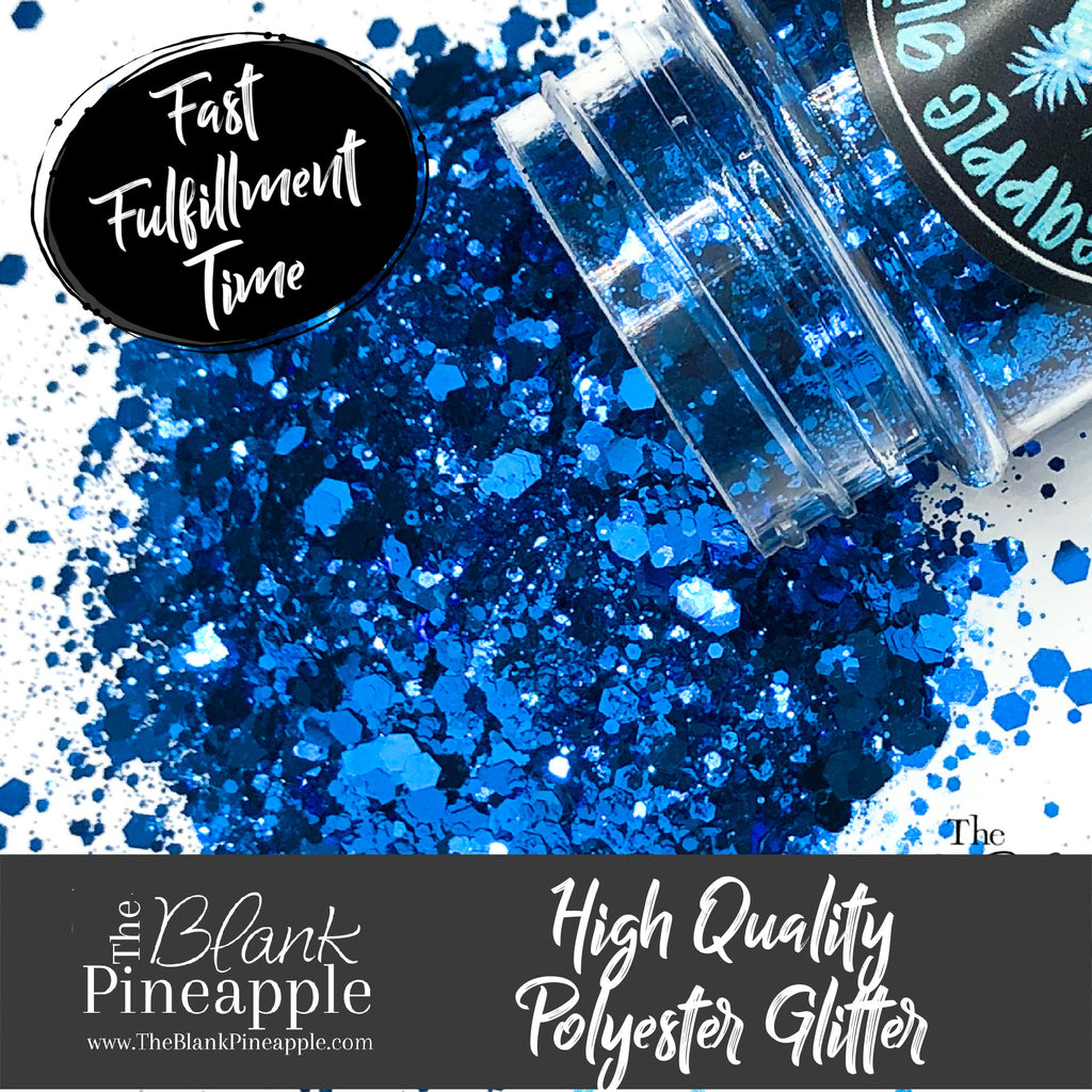 Azure Chunky Mix Glitter. Blue metallic glitter. Polyester Glitter. Pineapple Glitters, The Blank Pineapple. 