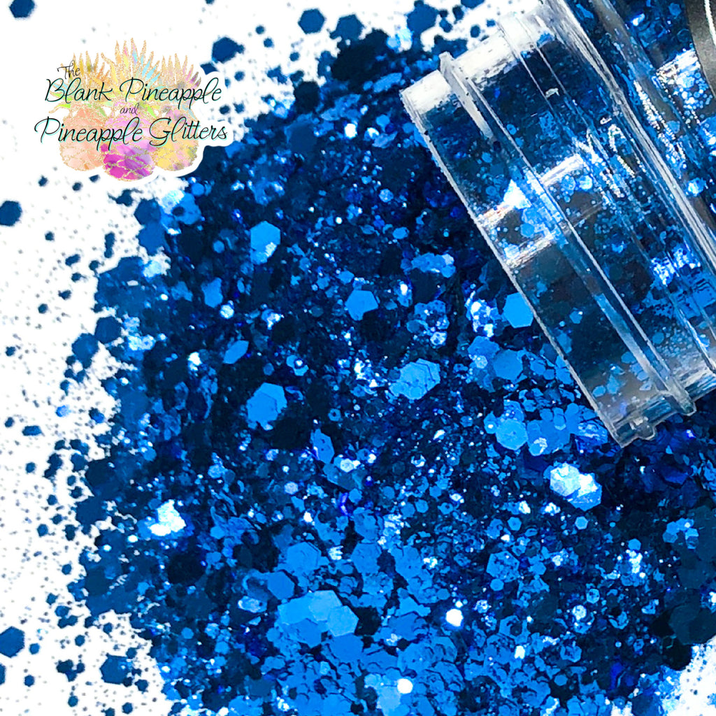 Azure Chunky Mix Glitter. Blue metallic glitter. Polyester Glitter. Pineapple Glitters, The Blank Pineapple. 