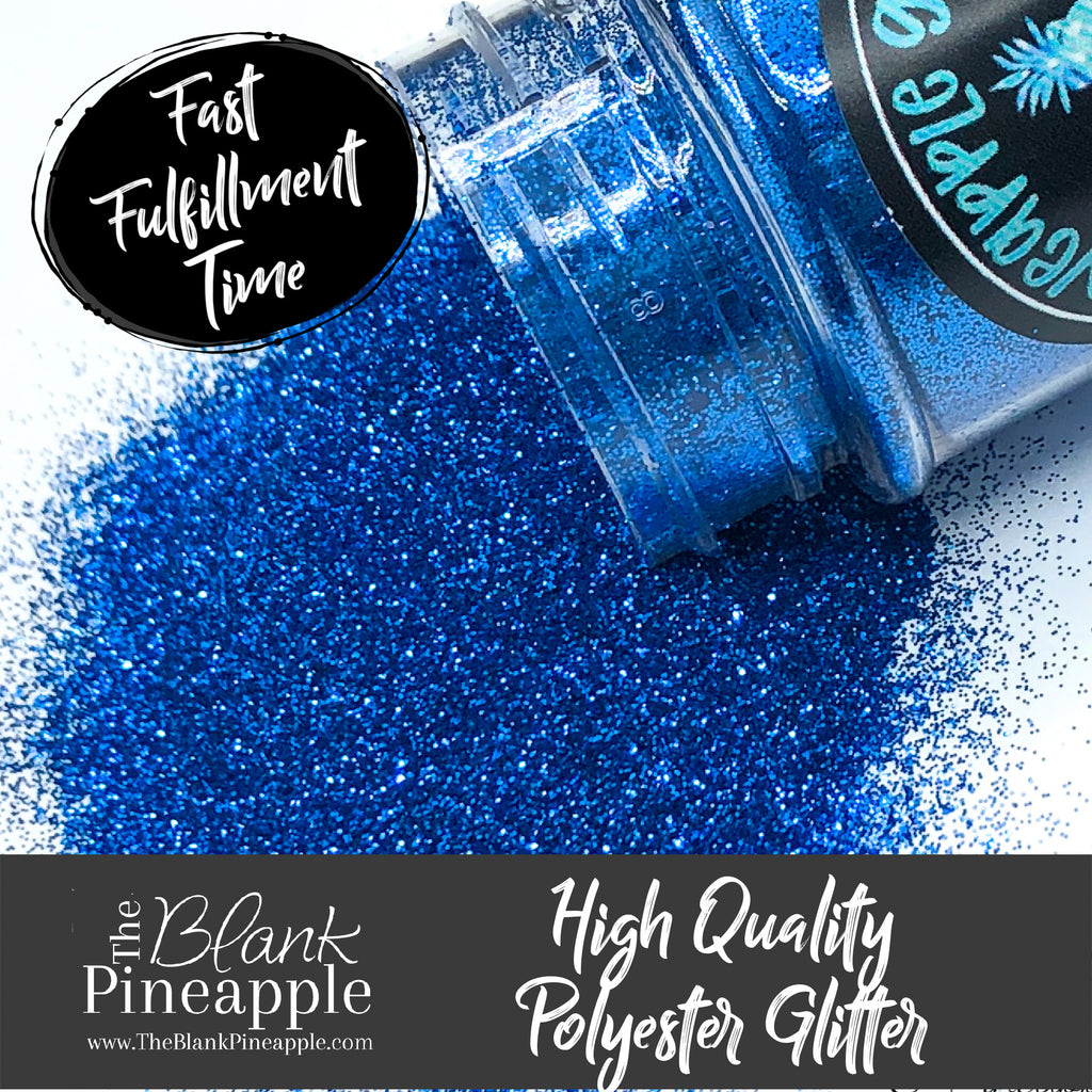 Ultra fine cut blue polyester glitter, perfect for adding a smooth, shimmering finish to crafts, nails, or resin projects. Pineapple Glitter, The Blank Pineapple. 