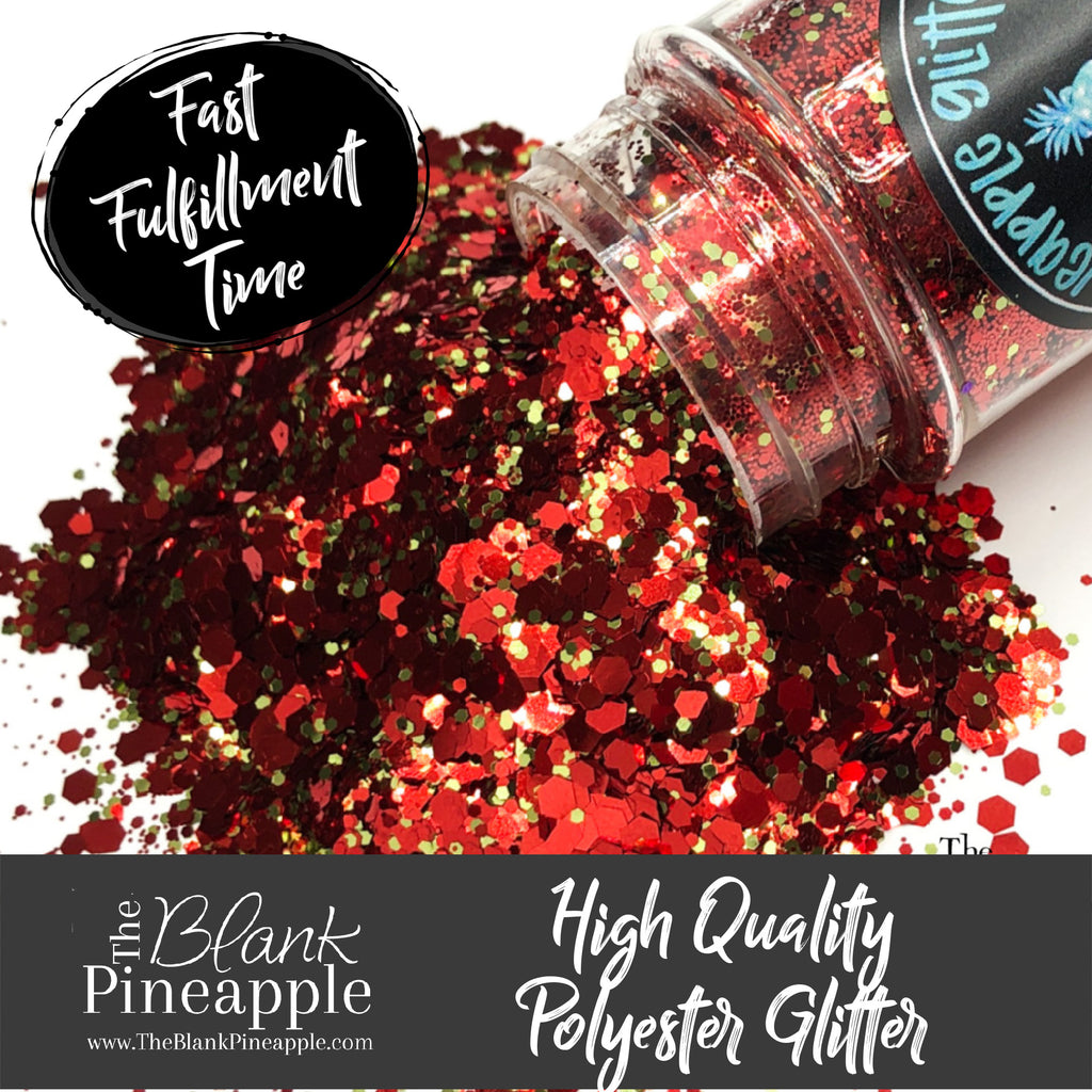 Red and Gold Christmas Glitter Mix. Perfect for adding a smooth, shimmering finish to crafts, nails, or resin projects. Pineapple Glitters, The Blank Pineapple. 