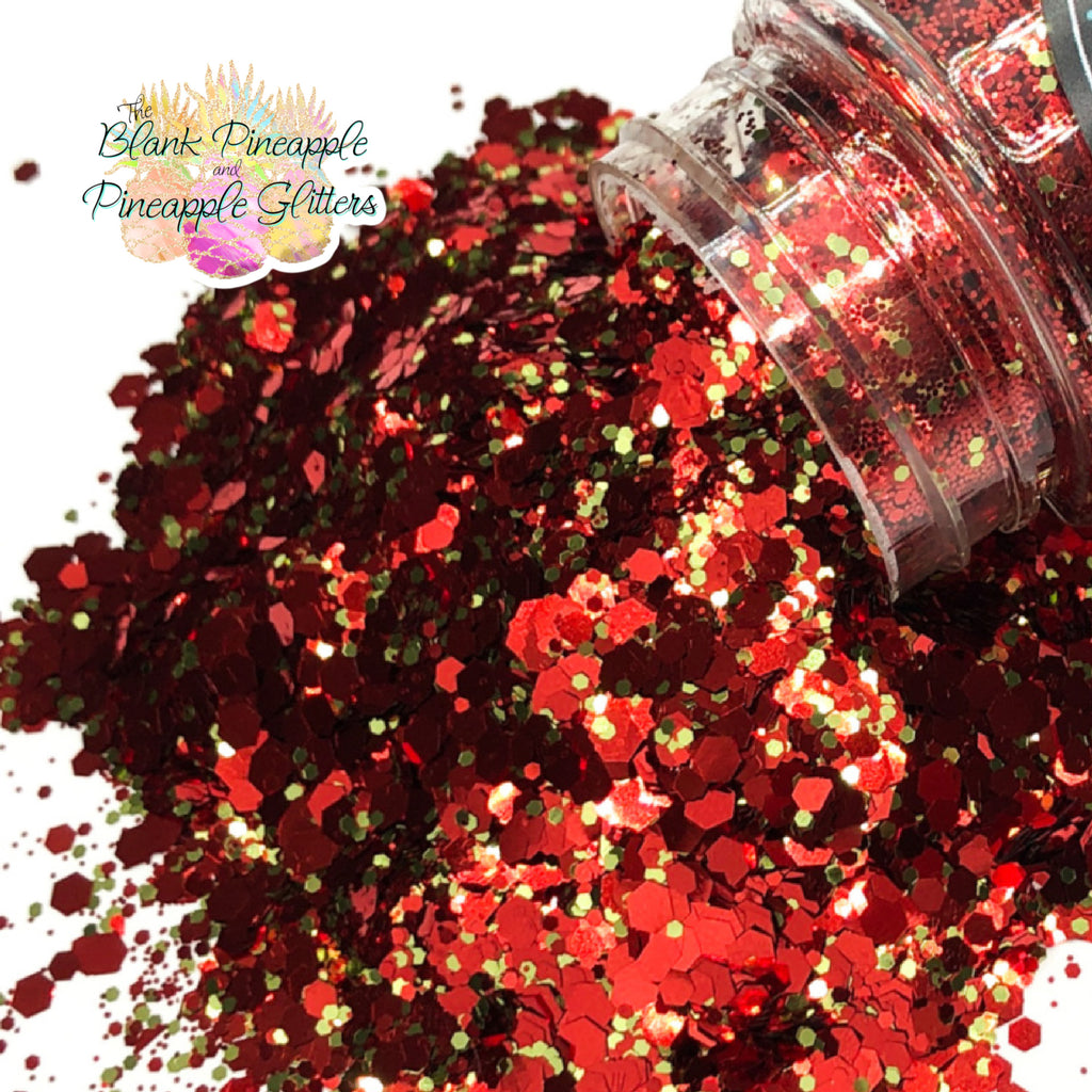 Red and Gold Christmas Glitter Mix. Perfect for adding a smooth, shimmering finish to crafts, nails, or resin projects. Pineapple Glitters, The Blank Pineapple. 