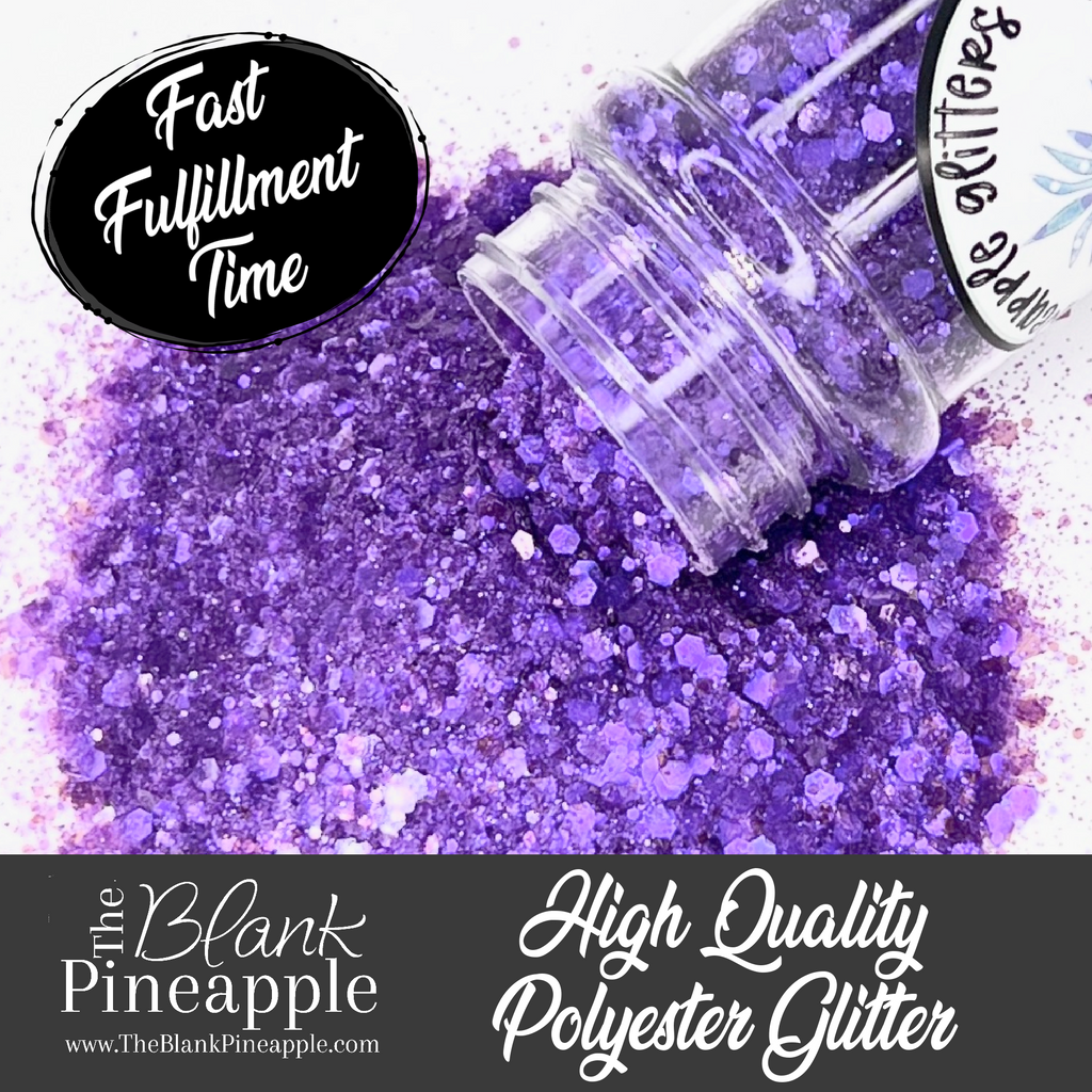 Purple Iridescent Glitter in Chunky Mix cut. Perfect for adding a smooth, shimmering finish to crafts, nails, or resin projects. Pineapple Glitters, The Blank Pineapple. 