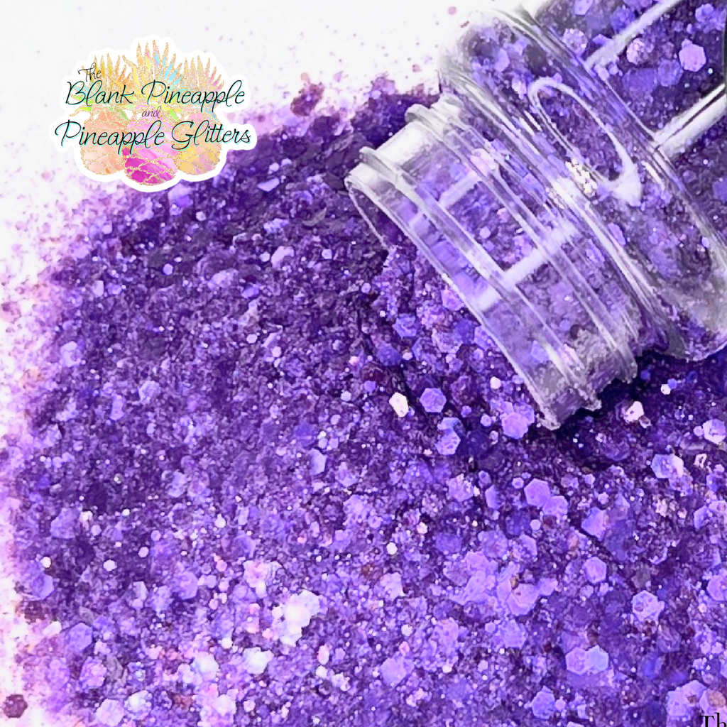 Purple Iridescent Glitter in Chunky Mix cut. Perfect for adding a smooth, shimmering finish to crafts, nails, or resin projects. Pineapple Glitters, The Blank Pineapple. 