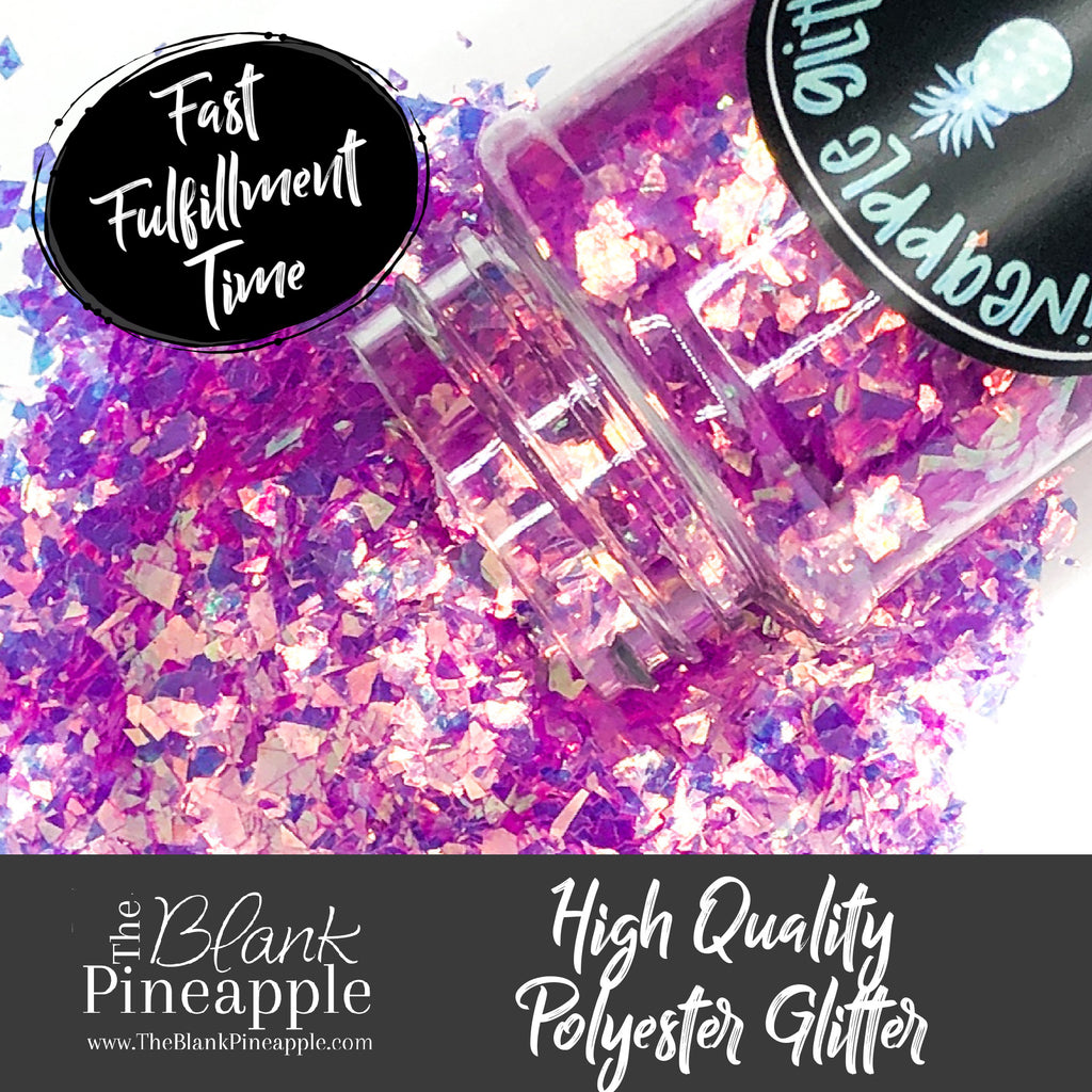 Pink Irregluar Cut Iridescent Glitter. Perfect for adding a smooth, shimmering finish to crafts, nails, or resin projects. Pineapple Glitters, The Blank Pineapple. 