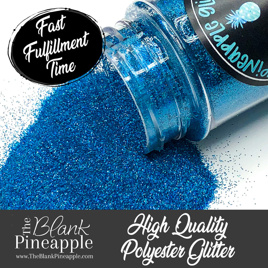 Blue Ultra Fine Cut Holographic Glitter. Perfect for adding a smooth, shimmering finish to crafts, nails, or resin projects. Pineapple Glitters, The Blank Pineapple. 