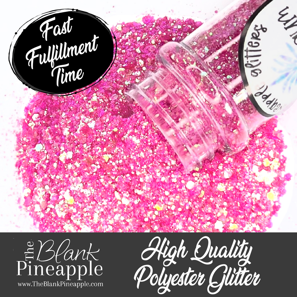 Pink Iridescent Glitter in Chunky Mix cut. Perfect for adding a smooth, shimmering finish to crafts, nails, or resin projects. Pineapple Glitters, The Blank Pineapple. 