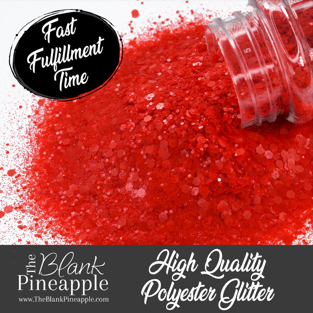 Candy Apple Red Glitter in Chunky Mix cut. Perfect for adding a smooth, shimmering finish to crafts, nails, or resin projects. Pineapple Glitters, The Blank Pineapple. 