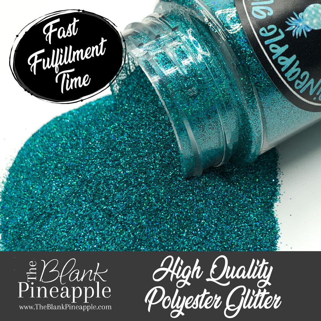 Green Holographic Glitter in Ultra Fine cut. Perfect for adding a smooth, shimmering finish to crafts, nails, or resin projects. Pineapple Glitters, The Blank Pineapple. 