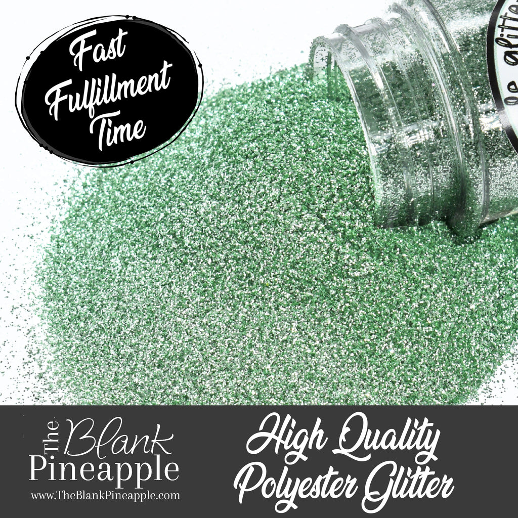 Celery Salt Green Glitter in ultra fine cut. Perfect for adding a smooth, shimmering finish to crafts, nails, or resin projects. Pineapple Glitters, The Blank Pineapple. 