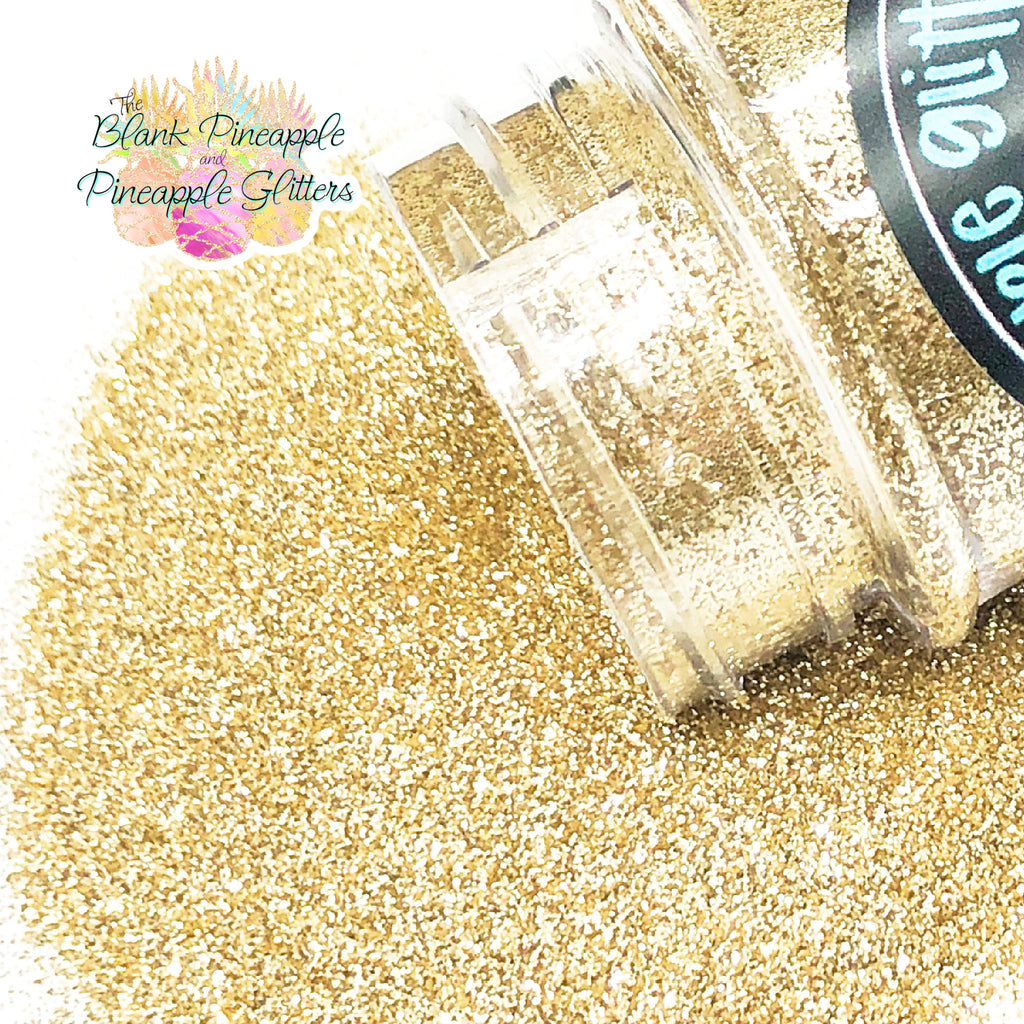 Champagne Gold Glitter in ultra fine cut. Perfect for adding a smooth, shimmering finish to crafts, nails, or resin projects. Pineapple Glitters, The Blank Pineapple. 