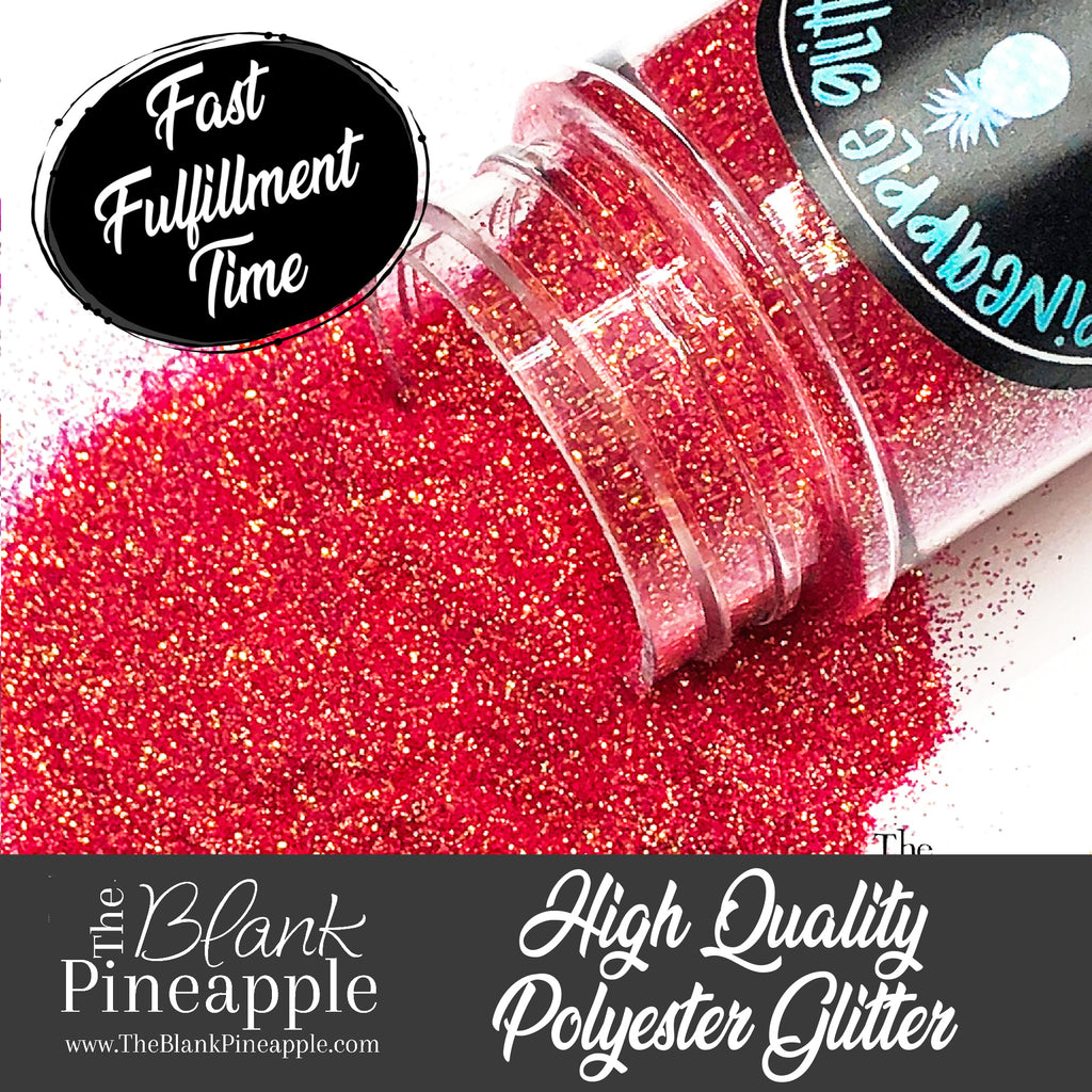 Cherry Bomb Red Iridescent Glitter in ultra fine cut. Perfect for adding a smooth, shimmering finish to crafts, nails, or resin projects. Pineapple Glitters, The Blank Pineapple. 