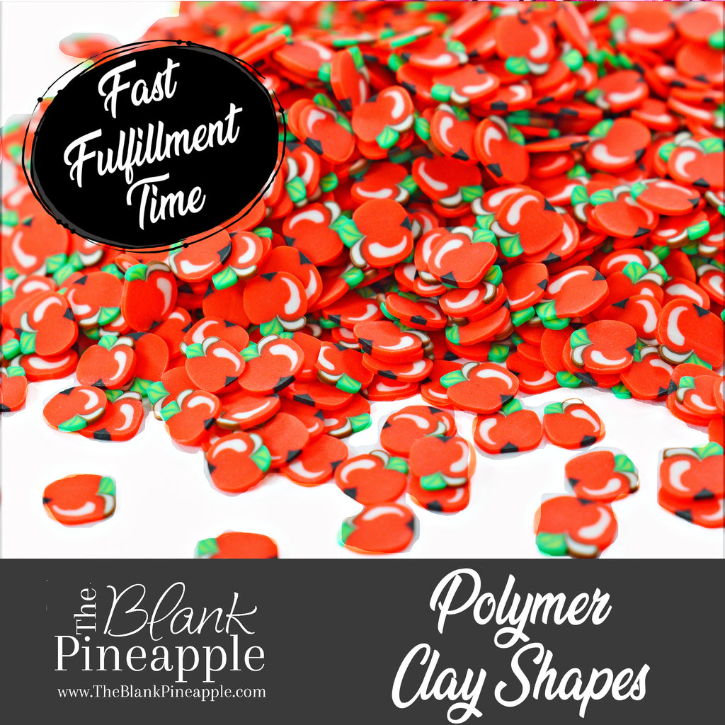 Apple a Day Polymer Clay Shapes in a 2oz resealable bag (56g). Perfect for crafts, resin art, and decor, these apple-shaped clay pieces add a fun touch to any project.