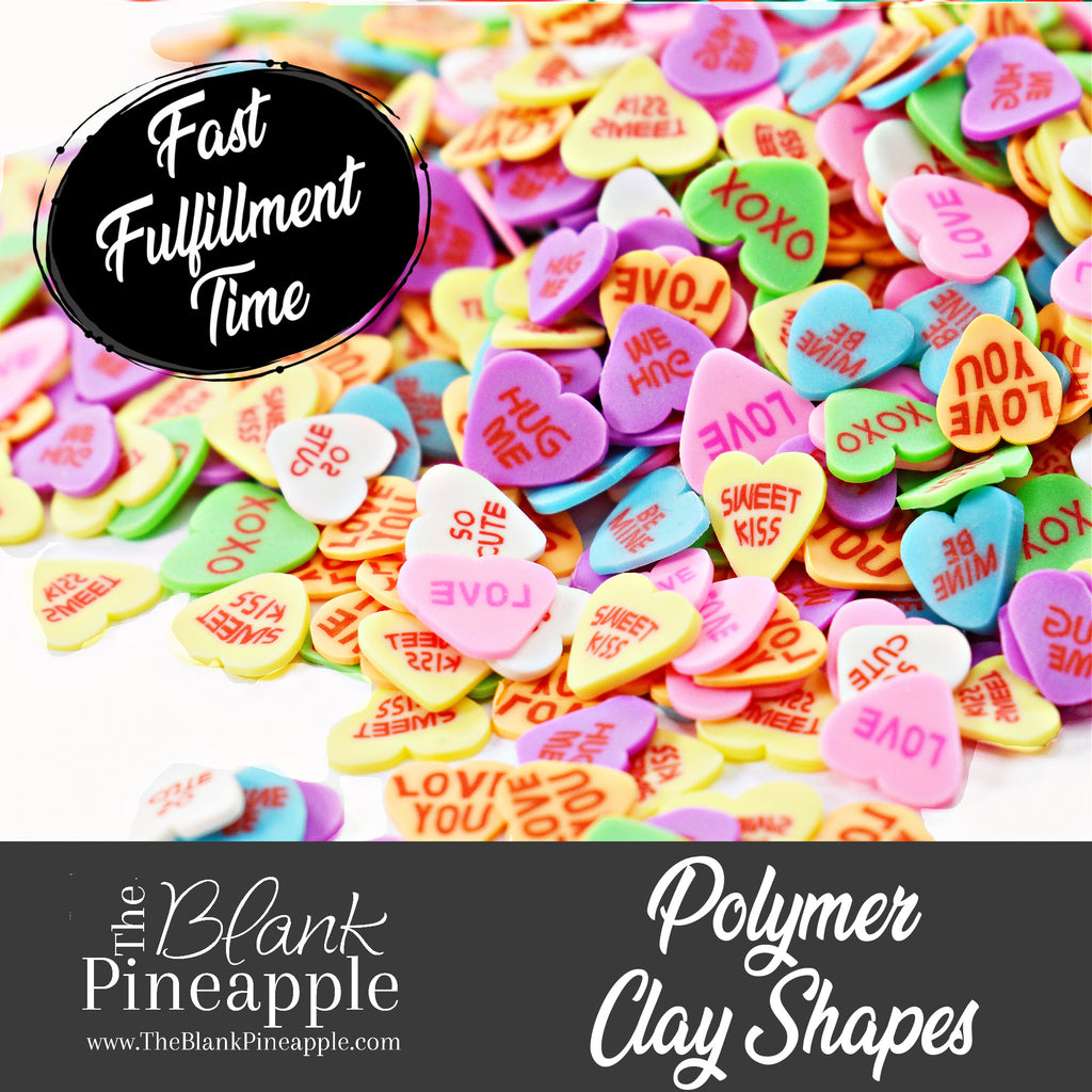 Conversation Hearts Polymer Clay Shapes in 2oz Resealable Bag - Valentine's Candy Theme - The Blank Pineapple