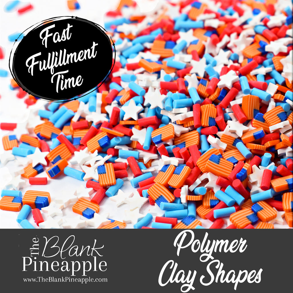 Independence Polymer Clay Shapes in 2oz Bag - USA Flags, Stars, Red, & Blue Sprinkles - The Blank Pineapple