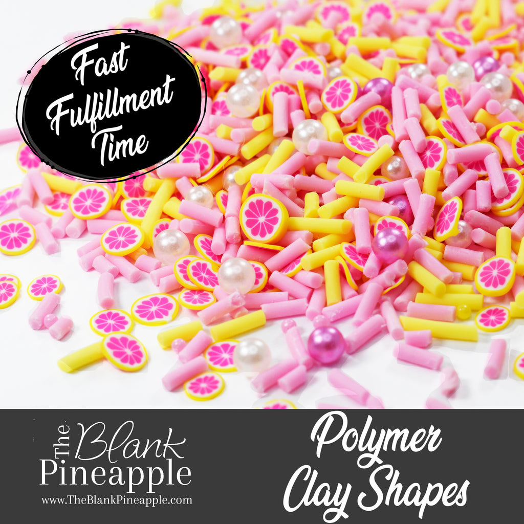 Pink Lemonade Polymer Clay Shapes in 2oz Bag (56g) - Pink Lemons, Sprinkles, Pearls - The Blank Pineapple