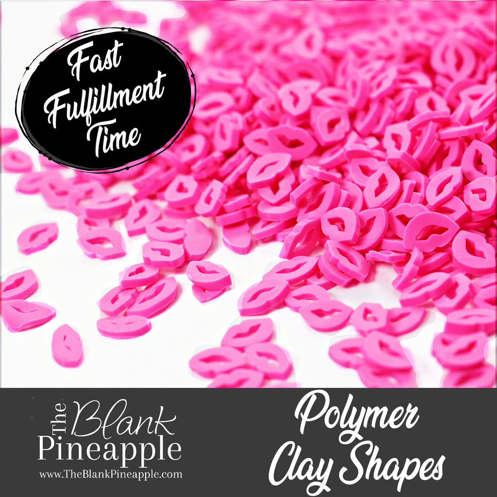 Hot Pink Kisses Polymer Clay Shapes in 2oz Bag - Hot Pink Lip Shapes for Crafts - The Blank Pineapple