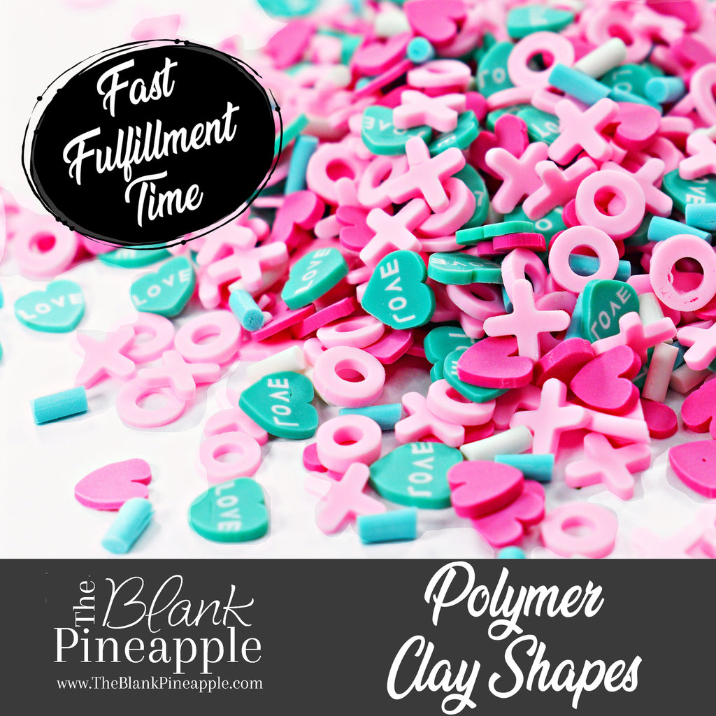 XOXO Polymer Clay Shapes in 2oz Bag - Hearts and Hugs and Kisses Clay Shapes - The Blank Pineapple