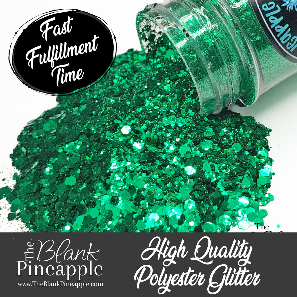 Clover green chunky mix metallic glitter, PET polyester, 2oz shaker bottle for crafts and resin projects. Pineapple Glitter, The Blank Pineapple