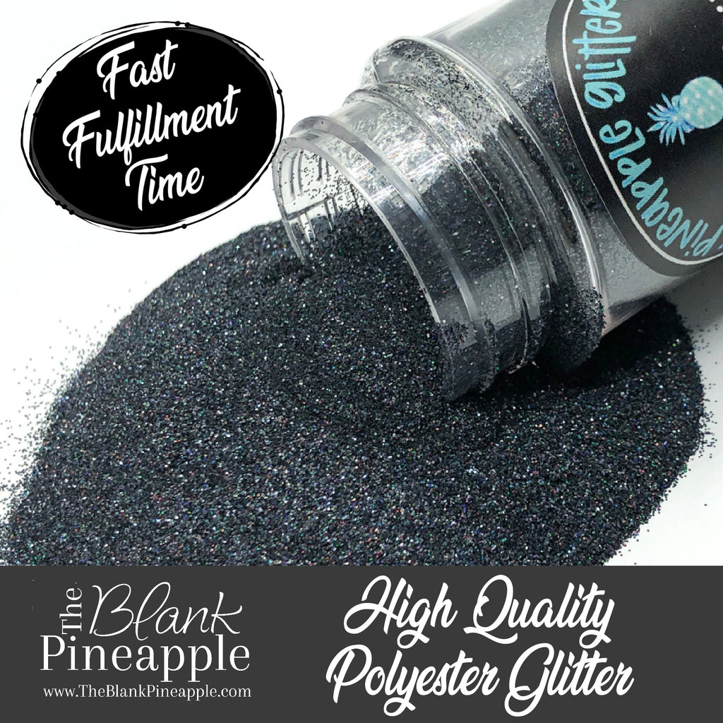 Coal Mine ultra fine cut holographic glitter, charcoal grey, PET polyester, 2oz shaker bottle for crafts and resin projects