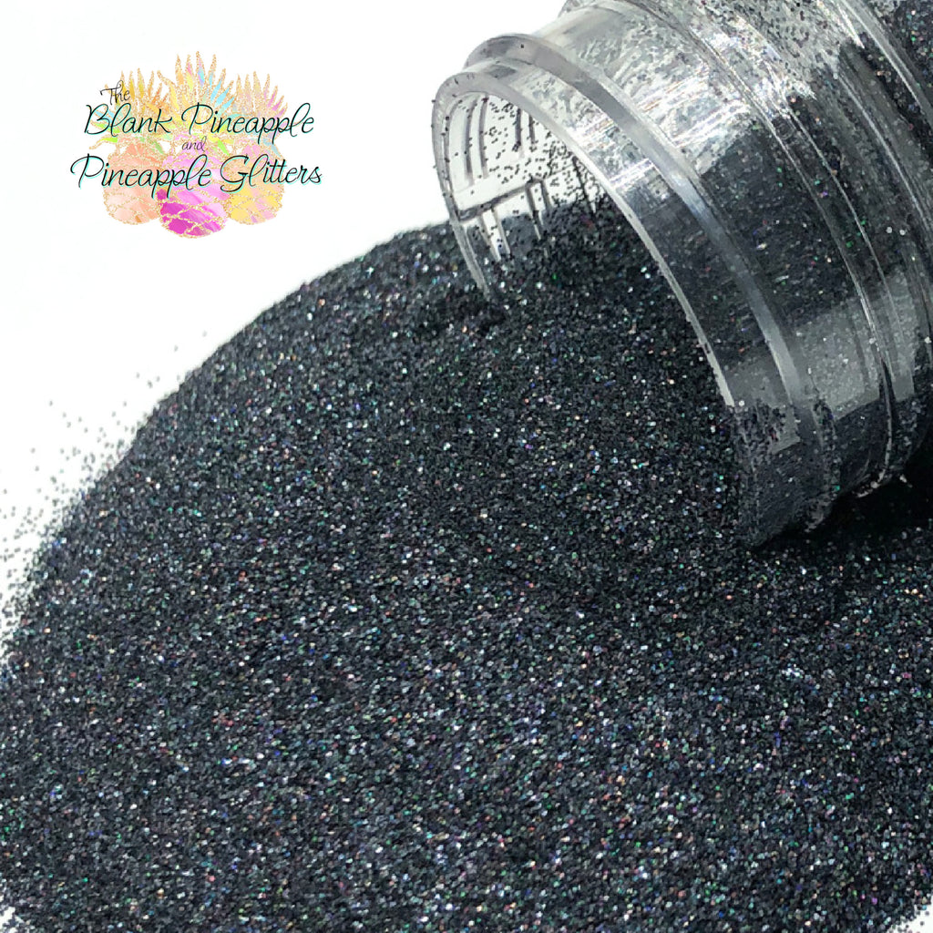 Coal Mine ultra fine cut holographic glitter, charcoal grey, PET polyester, 2oz shaker bottle for crafts and resin projects