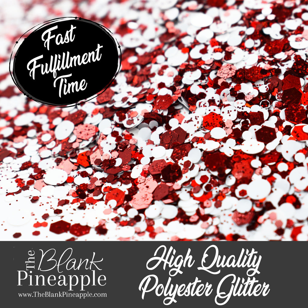 Dotty Red mixed dots confetti glitter, PET polyester, 2oz shaker bottle for resin art, tumblers, and party crafts. The Blank Pineapple.