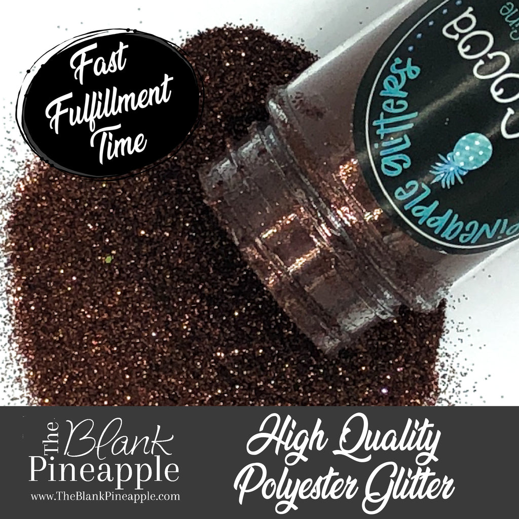 Hot Cocoa metallic brown glitter, PET polyester, 2oz shaker bottle for resin projects, tumblers, and nail art. The Blank Pineapple.