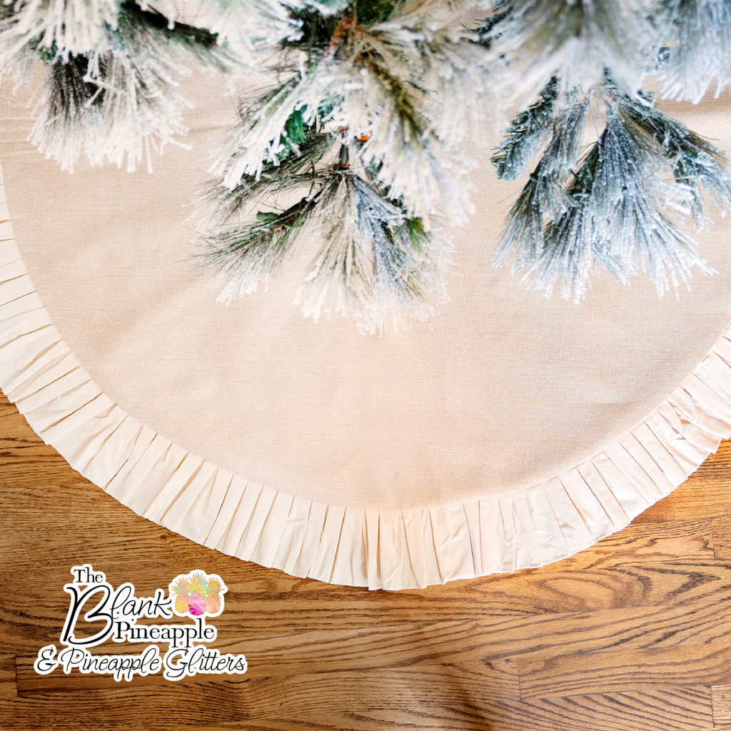 Christmas Tree Skirt with Cotton Canvas Ruffle, Polyester Linen
