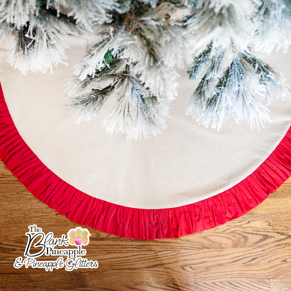 Christmas Tree Skirt with Cotton Canvas Ruffle, Polyester Linen