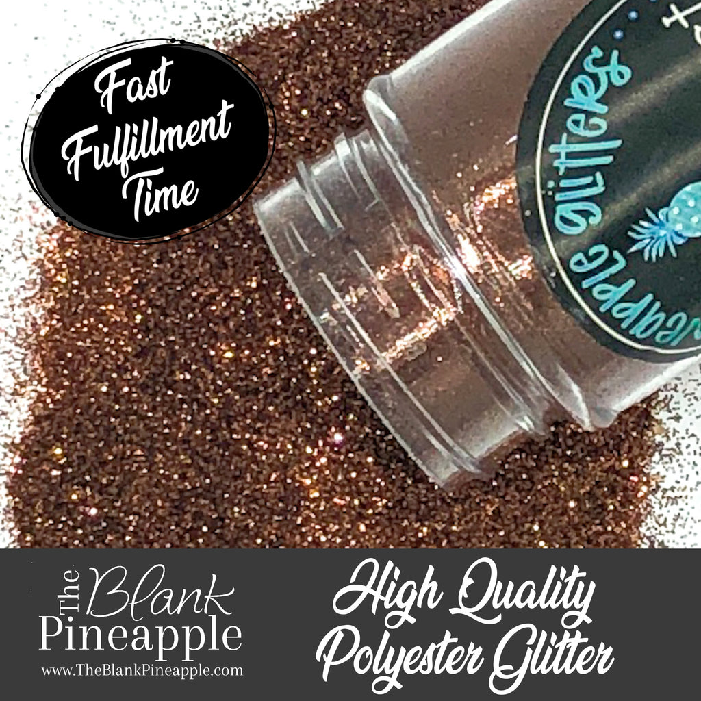 Italian Roast metallic brown glitter, PET polyester, 2oz shaker bottle for resin projects, tumblers, and nail art. The Blank Pineapple.