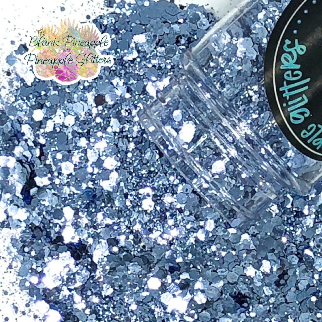 Labella chunky mix metallic light blue glitter, PET polyester, 2oz shaker bottle for resin projects, tumblers, and nail art. The Blank Pineapple