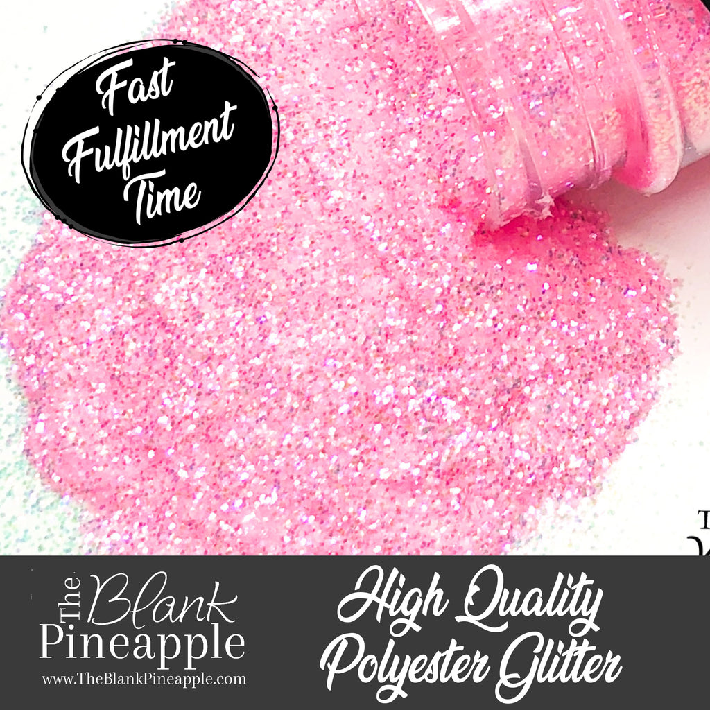 Lea fine cut high sparkling iridescent light pink glitter, PET polyester, 2oz shaker bottle for resin projects, tumblers, and nail art. The Blank Pineapple