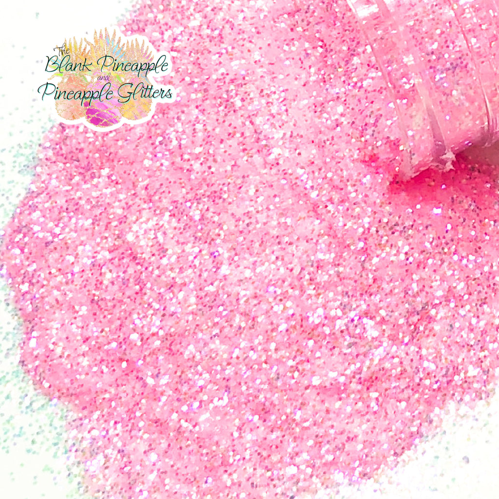 Lea fine cut high sparkling iridescent light pink glitter, PET polyester, 2oz shaker bottle for resin projects, tumblers, and nail art. The Blank Pineapple