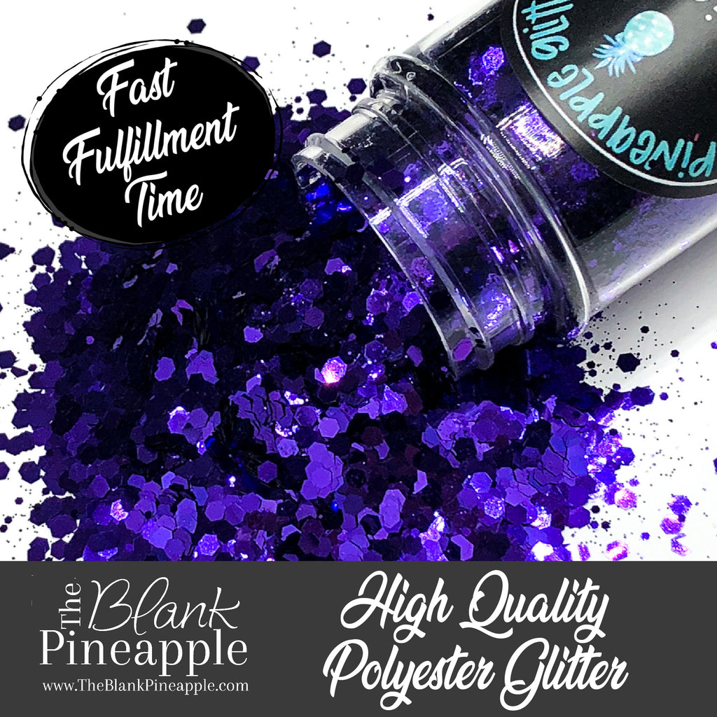 Majesty chunky mix metallic purple glitter, PET polyester, 2oz shaker bottle for resin projects, tumblers, and nail art. The Blank Pineapple