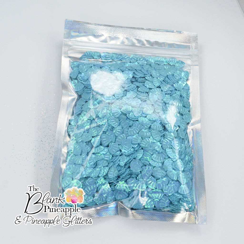 Baby Blue Mermaid Seashells in 2oz Bag - Iridescent PVC Seashell Confetti - The Blank Pineapple