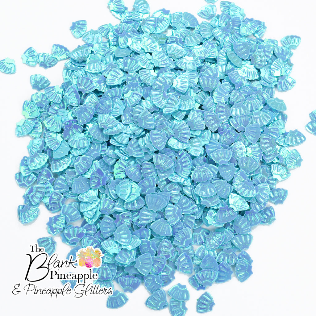 Baby Blue Mermaid Seashells in 2oz Bag - Iridescent PVC Seashell Confetti - The Blank Pineapple