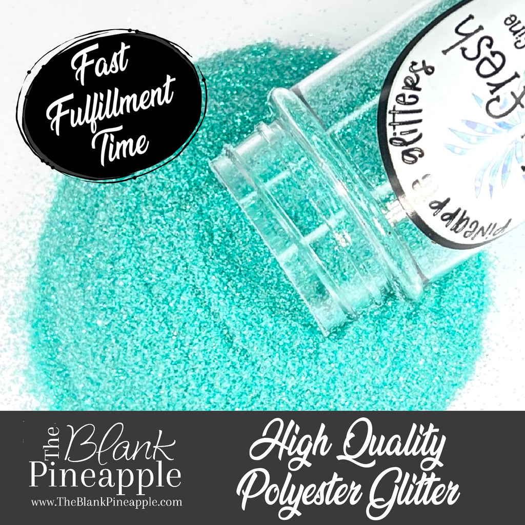 Minty Fresh iridescent mint glitter, PET polyester, 2oz shaker bottle for resin projects, tumblers, and nail art. The Blank Pineapple.