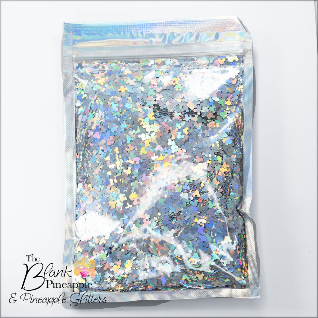 Silver holographic mouse ears glitter, 2oz bag (56g), polyester glitter for crafts and decor. - The Blank Pineapple