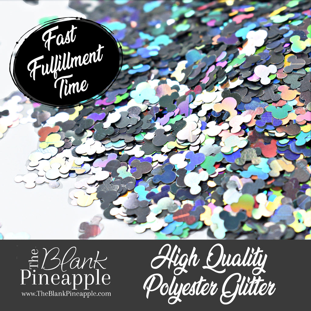 Silver holographic mouse ears glitter, 2oz bag (56g), polyester glitter for crafts and decor. - The Blank Pineapple