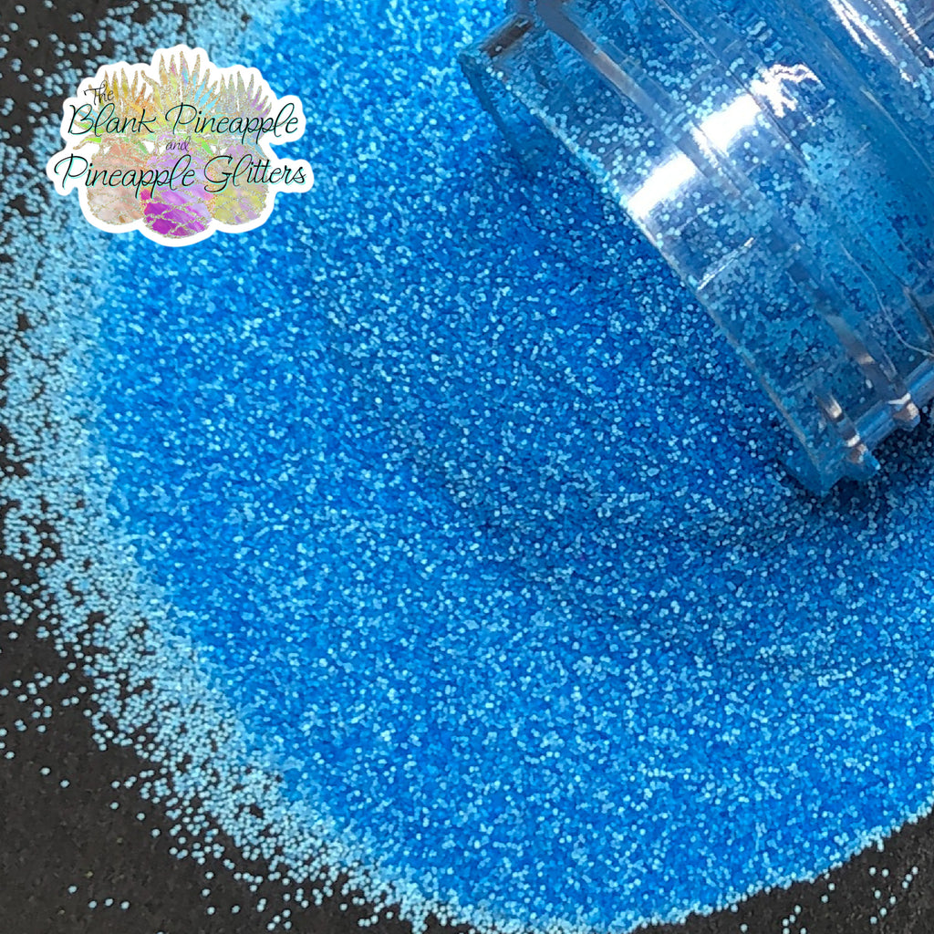 Neon Blue fine cut matte glitter, PET polyester, 2oz shaker bottle for resin projects, tumblers, and nail art. The Blank Pineapple