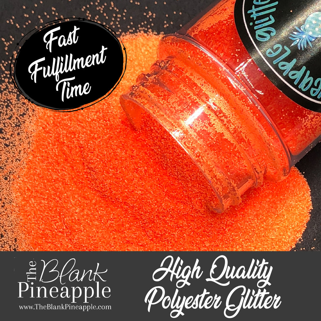 Neon Orange fine cut matte glitter, PET polyester, 2oz shaker bottle for resin projects, tumblers, and nail art. The Blank Pineapple