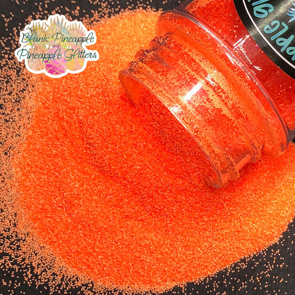 Neon Orange fine cut matte glitter, PET polyester, 2oz shaker bottle for resin projects, tumblers, and nail art. The Blank Pineapple