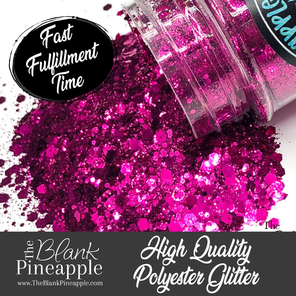 Orchid Chunky Mix Metallic Glitter PET Polyester 2oz. Shaker Bottle – Dark Fuchsia Glitter, The Blank Pineapple