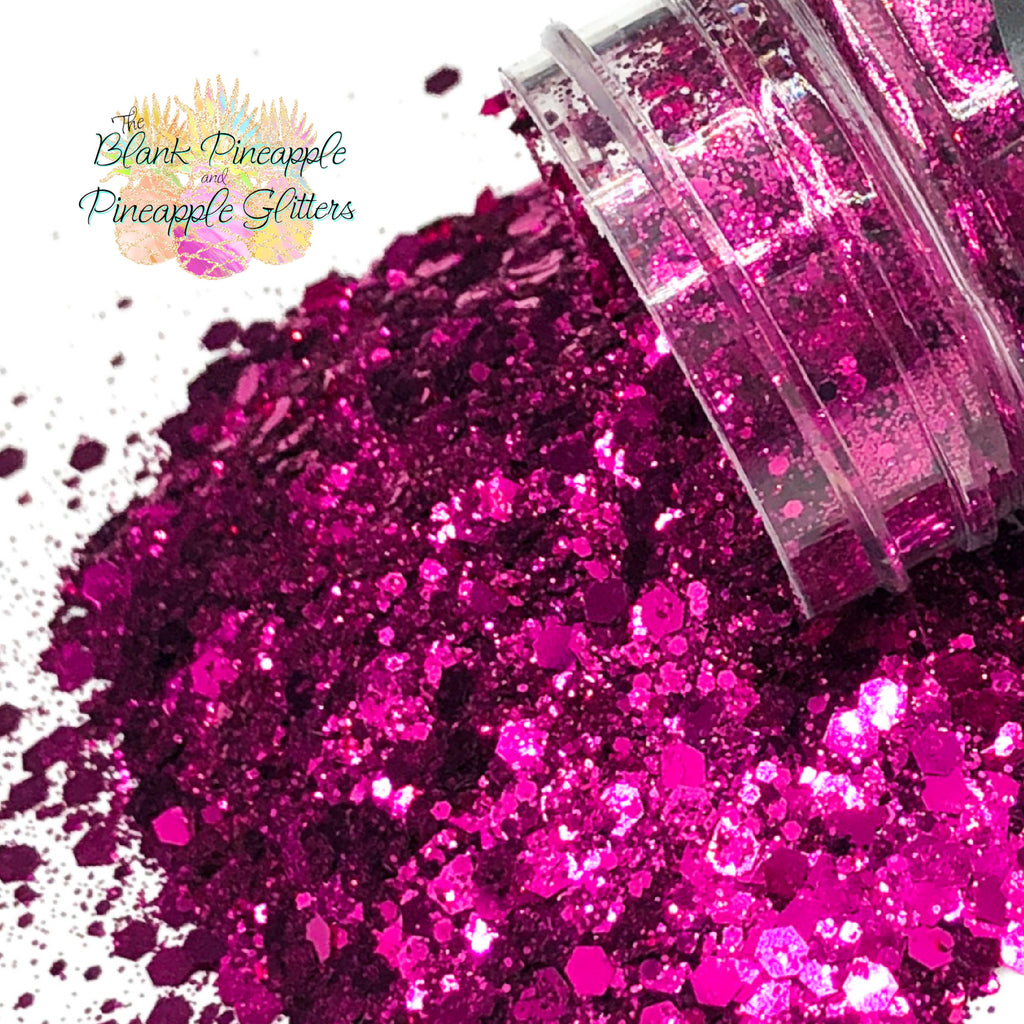 Orchid Chunky Mix Metallic Glitter PET Polyester 2oz. Shaker Bottle – Dark Fuchsia Glitter, The Blank Pineapple