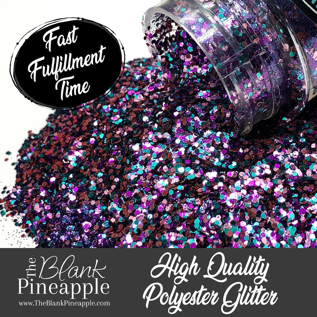 Passion Mixed Glitter 2oz. Shaker Bottle – Purple, Blue, and Green Glitter Mix. The Blank Pineapple.