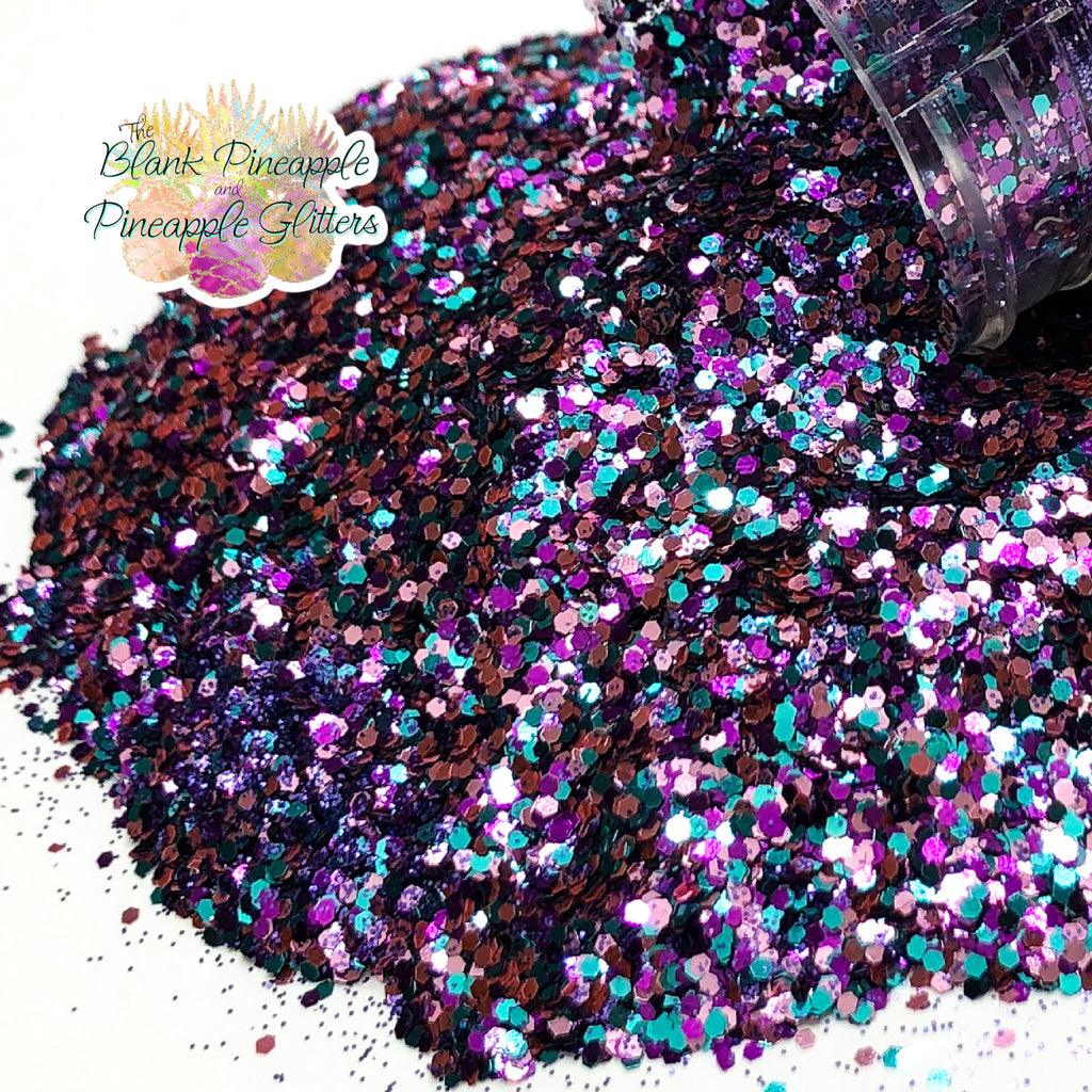 Passion Mixed Glitter 2oz. Shaker Bottle – Purple, Blue, and Green Glitter Mix. The Blank Pineapple.