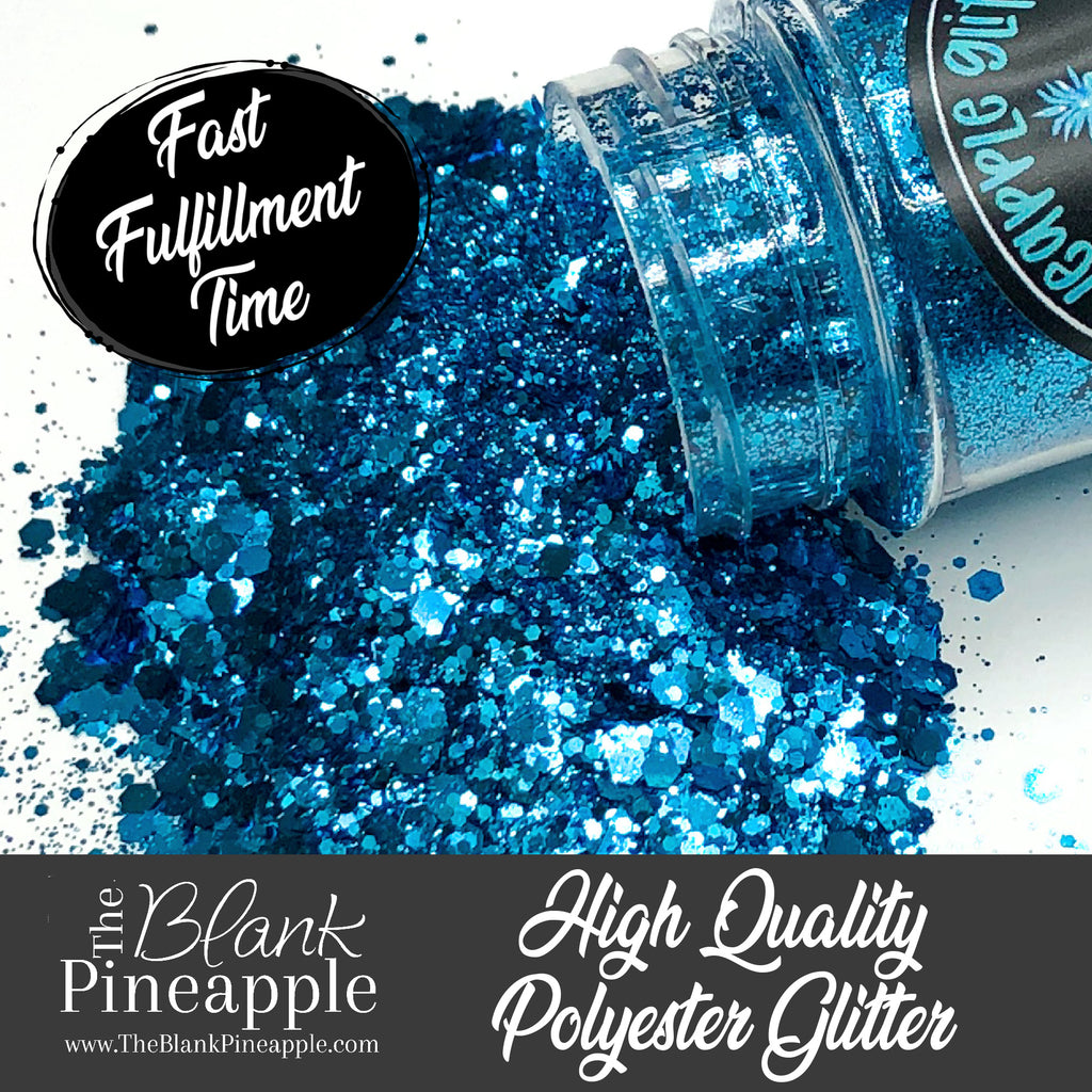 Peacock Chunky Mix Metallic Glitter PET Polyester 2oz. Shaker Bottle – Aqua Blue Glitter. The Blank Pineapple.